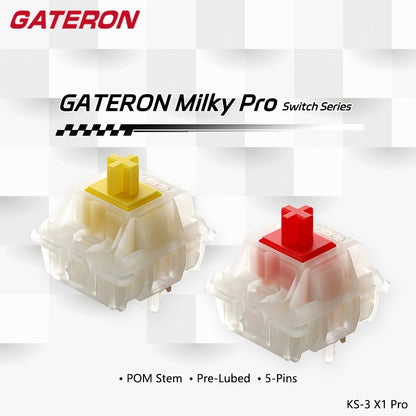 Gateron Milky Pro Switches Milky Yellow Pro Red Linear Pré Lubrificado SMD RGB Mx Stem Switch para Teclado Mecânico 5 pinos POM