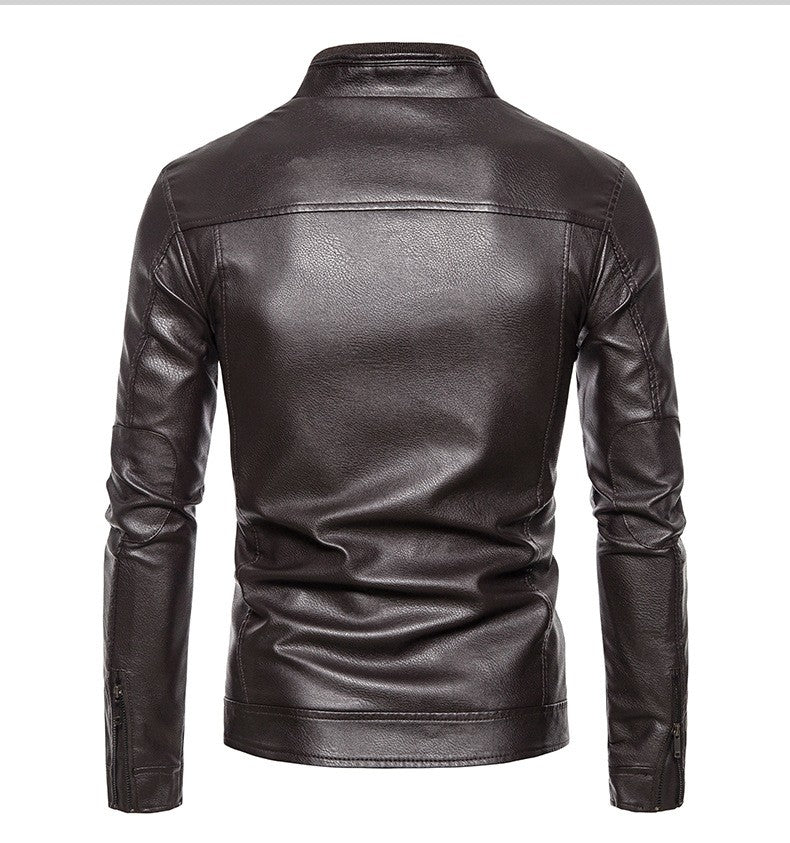Spring Autumn Men Motorcycle Jacket Retro Slim Fit Casual Coat Stand Collar Leather Jackets Zipper Outerwear Windproof PU Coat