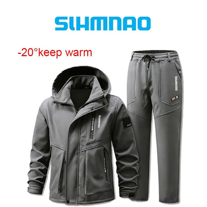 Conjunto de Pesca Masculino de Inverno 2025 Novo Impermeável e Quente Engrossado, Calça de Neve de Algodão, Conjunto Quente de Montanhismo à Prova de Vento