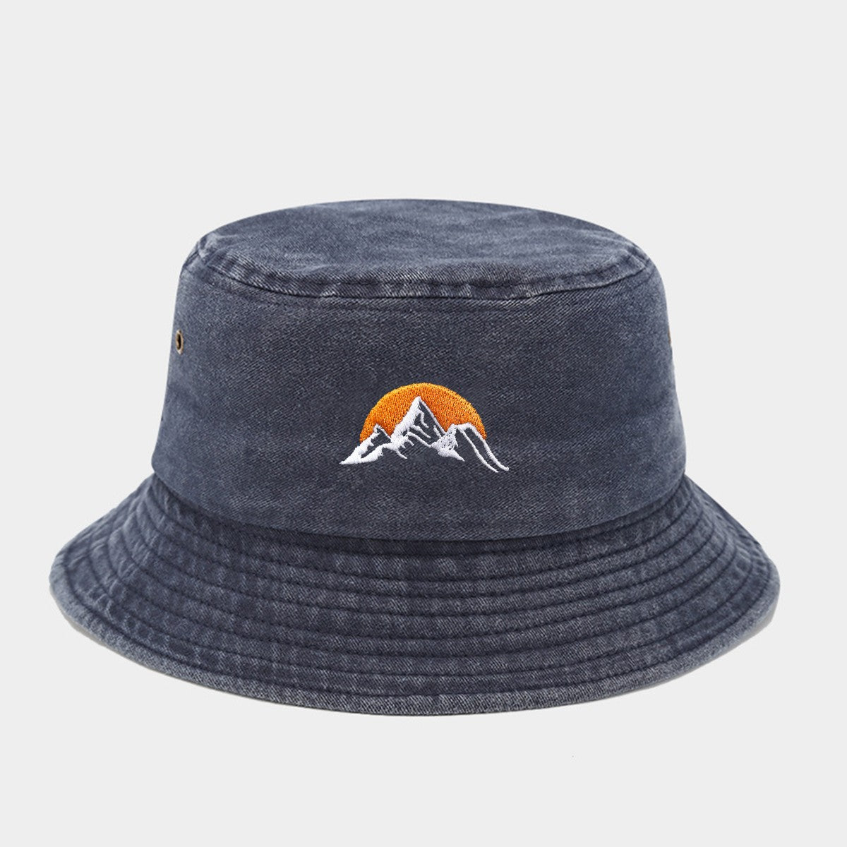 1 "sunrise" printed washed retro sunshade embroidered fisherman hat outdoor fashion accessory, made of polyester fabric
