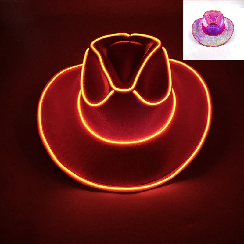 Chapéu de Cowboy LED Sem Fio, Chapéu de Cowboy Luminoso, Chapéu de Cowgirl Rosa para Discoteca, Noivas, Acessórios para Shows, Boates e Festas a Fantasia