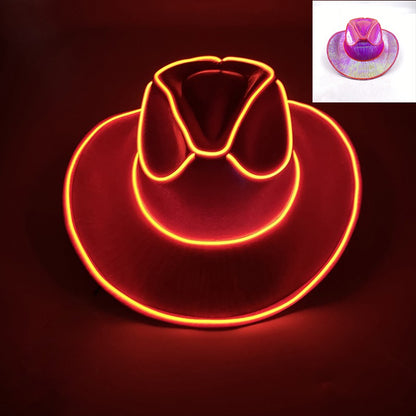 Chapéu de Cowboy LED Sem Fio, Chapéu de Cowboy Luminoso, Chapéu de Cowgirl Rosa para Discoteca, Noivas, Acessórios para Shows, Boates e Festas a Fantasia