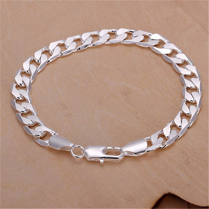Pulseira Requintada em Prata Esterlina 925 com Corrente Sólida, Amuleto da Moda, Feminino e Masculino, Joias para Casamento, Modelos Lindos e Simples