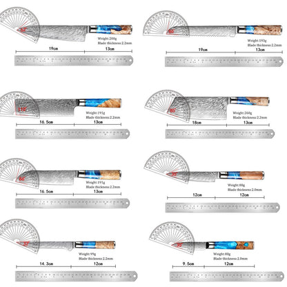 XITUO Kitchen Knives Set Damascus Steel VG10 Chef Knife Cleaver Paring Bread Knife Blue Resin Stabilised Wood Handle 1-7PCS set