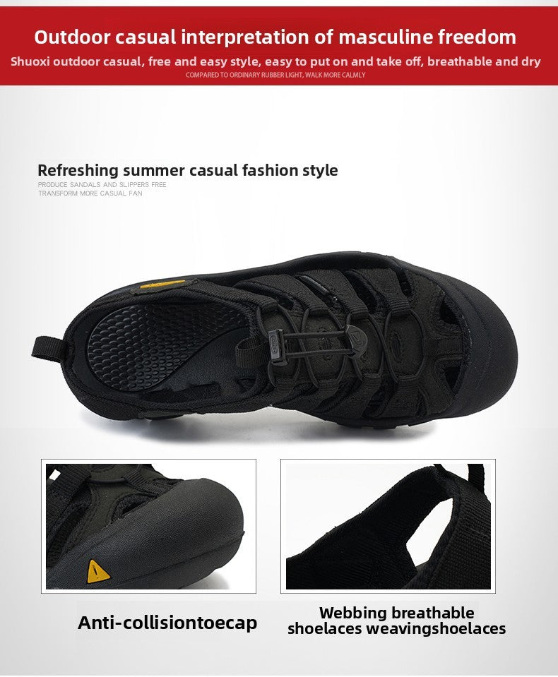 2025 Summer Men's Sandals Thick soled Baotou beach shoes Outdoor oversized casual Shoes Male lightweight hollow sandals Homme