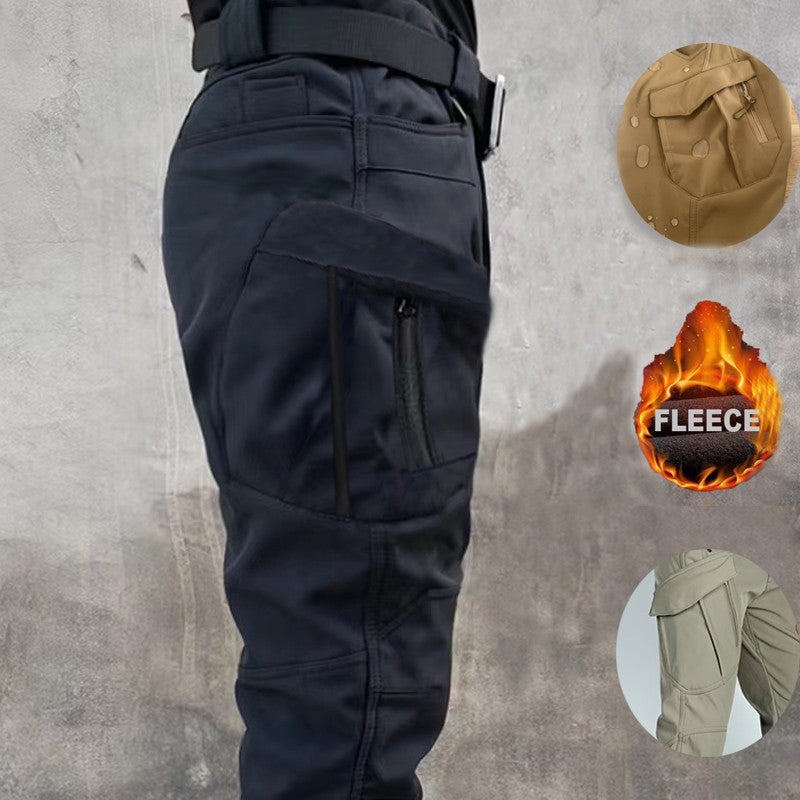 Men's Waterproof Winter Climbing SkiingTrekking Fleece Fishing Tactical Softshell Cargo Pants Camping Hiking Hunting Trousers