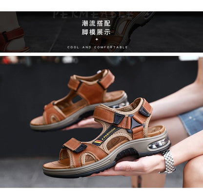Fashion Men's Sandals Summer Soft Beach Flip Flop Comfortable Genuine Leather Sandals Outdoor Men Roman Sandals Size 46