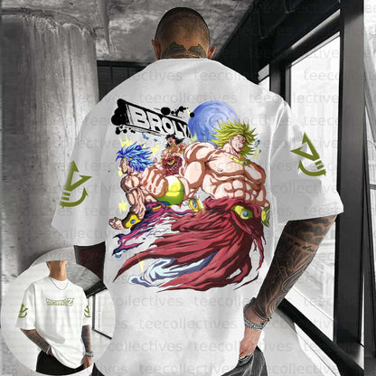 Dragon Ball Broly T Shirt Men Cotton Short Sleeve Tops 2025 Summer Anime Graphic Tees White Base Three Muscular Characters Broly