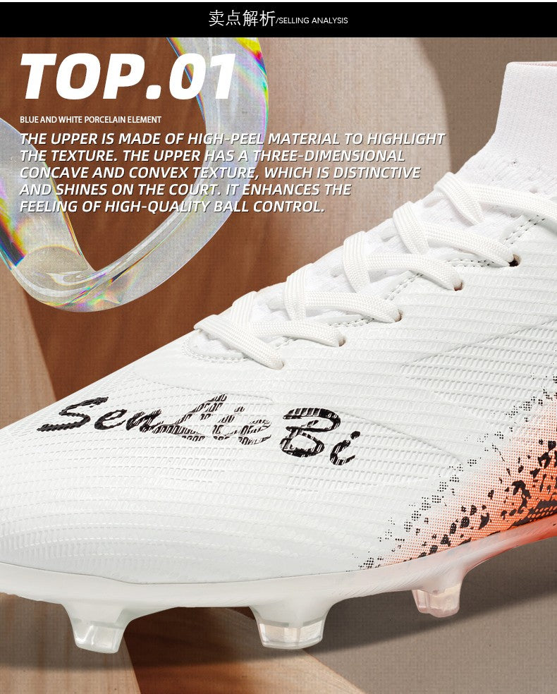 High-top Football Boots, Long Spikes Football Boots, Professional Firm Ground Non-Slipping Training Soccer Cleats for Big Boys