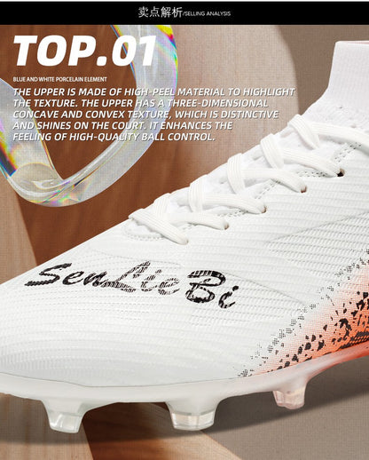 High-top Football Boots, Long Spikes Football Boots, Professional Firm Ground Non-Slipping Training Soccer Cleats for Big Boys