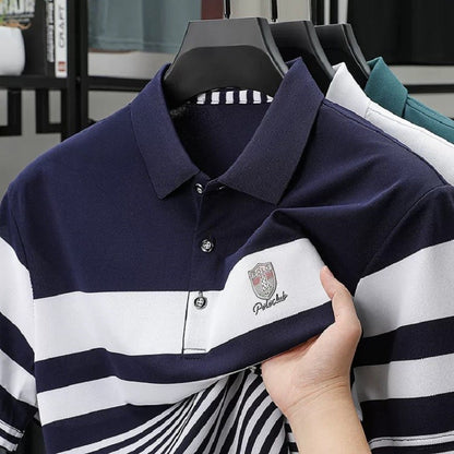 High end brand embossed men short sleeve polo shirt fashion stripe color blocked summer ice silk breathable luxury Paul T-shirt