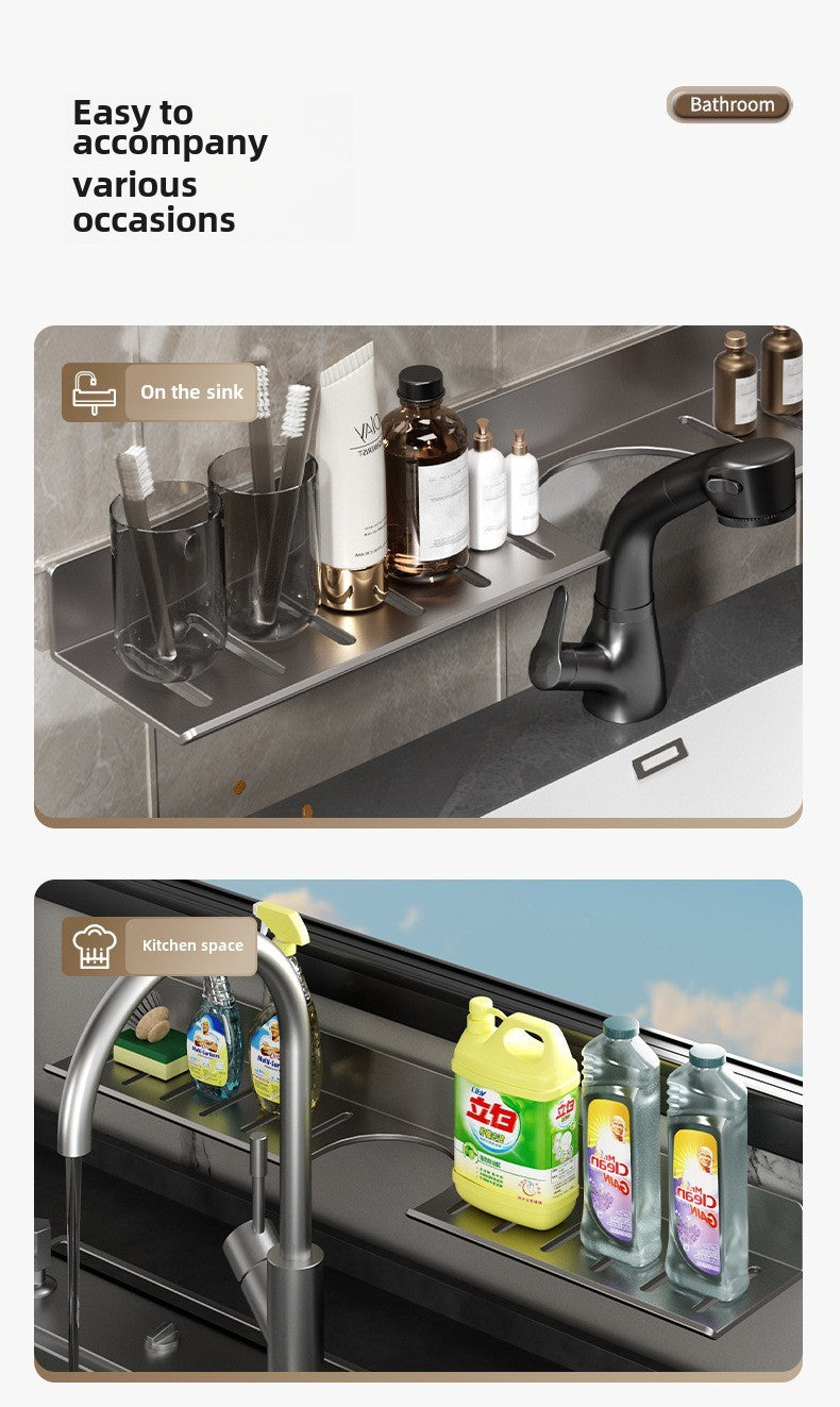 Toilet faucet storage rack, toilet sink, washbasin, wall mounted non perforated mirror front bathroom rack