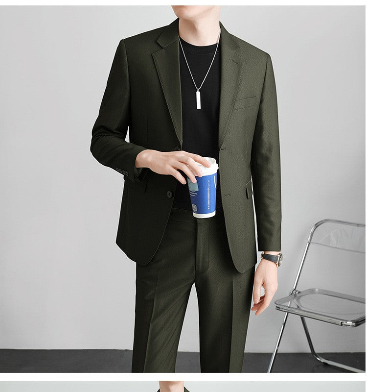 Autumn Men's Clothing Light Luxury Business Leisure Suit Jacket Set Streetwear Elegant Korean Popular Clothes Slim Pants Suit