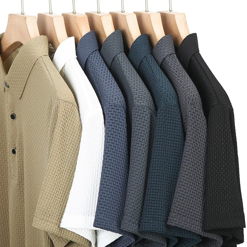 ?High-quality?Asian Sizes Summer New Men's Lop-up Hollow Short-sleeved Polo Shirt Ice Silk Business Casual Sweat-absorbing Top