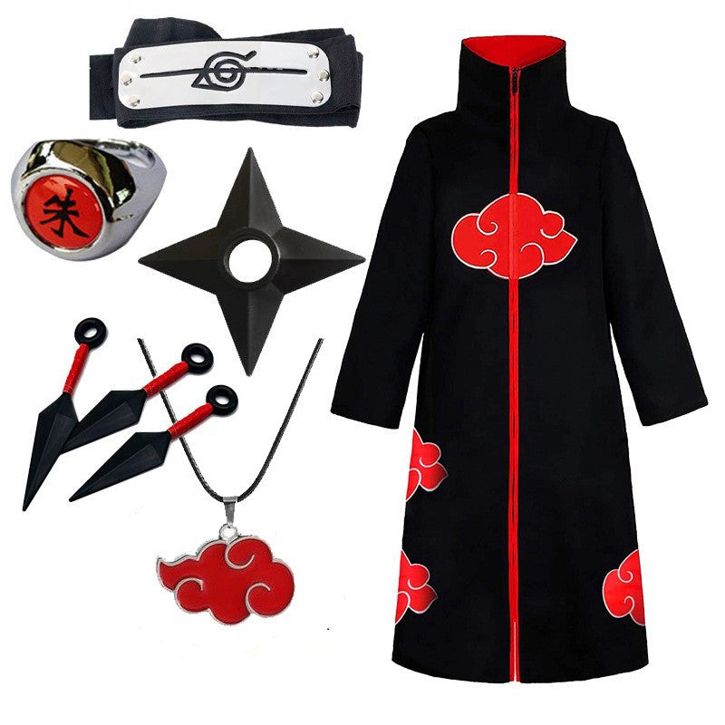 AnimeNinja Cosplay  Akatsuki Cosplay Ninja Costume Uchiha Itachi Red Cloud Cloak Robe Cloak Headband Props Halloween Clothe