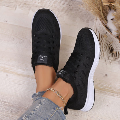 Winter fashion plush walking flats, women's casual shoes sports shoes