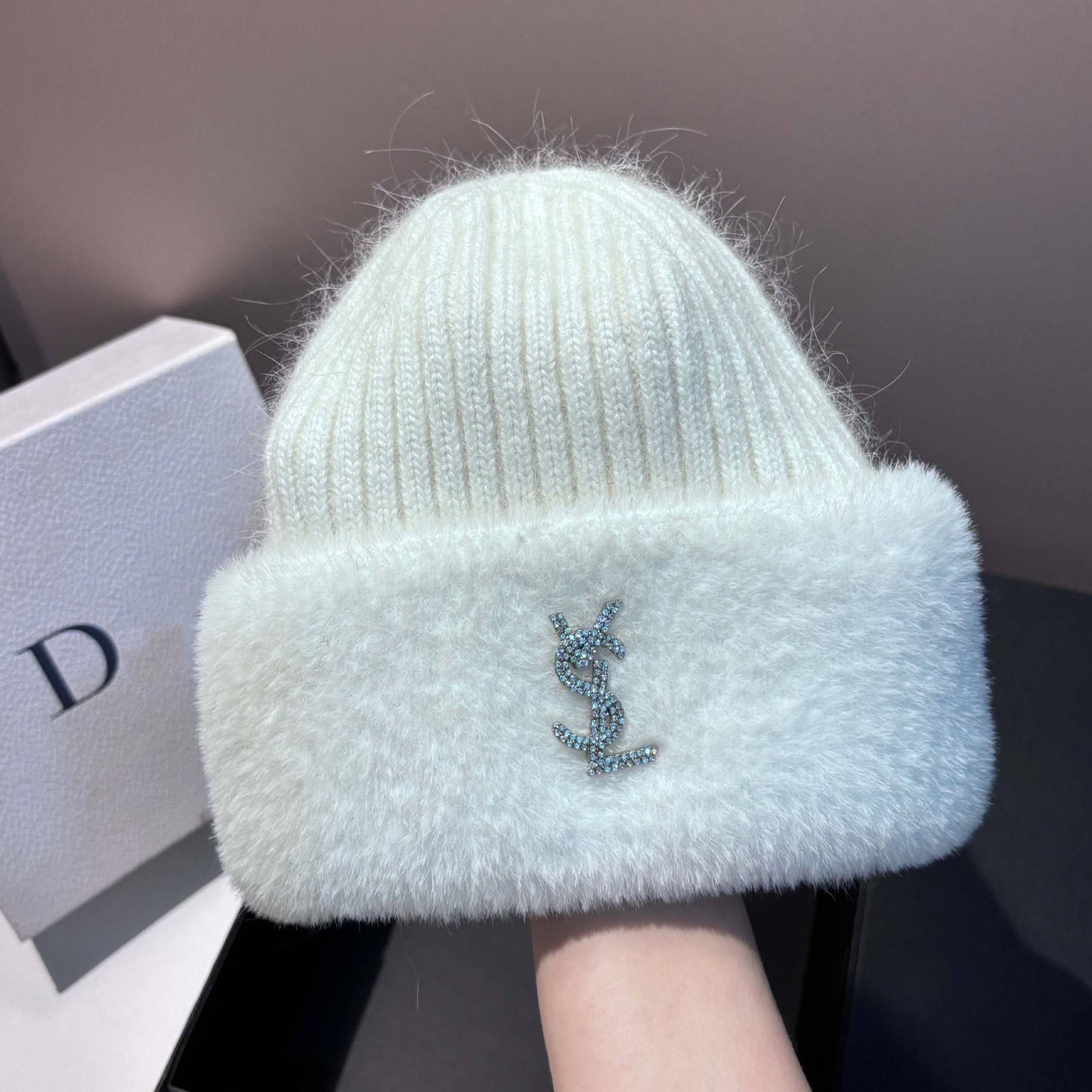 Warm Mink Fur Knitted Hat for Women Winter Luxury Ear Protection Beanie Fashion Soft Stretchable Cap