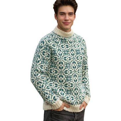 New Style Simple Retro Fresh Jacquard Sweater Loose Street Pullover Contrast Color Long Sleeve Knitted