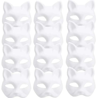 5PCS Therian Masks White Cat Masks Blank DIY Halloween Mask Animal Half Facemasks Masquerade Cosplay Party