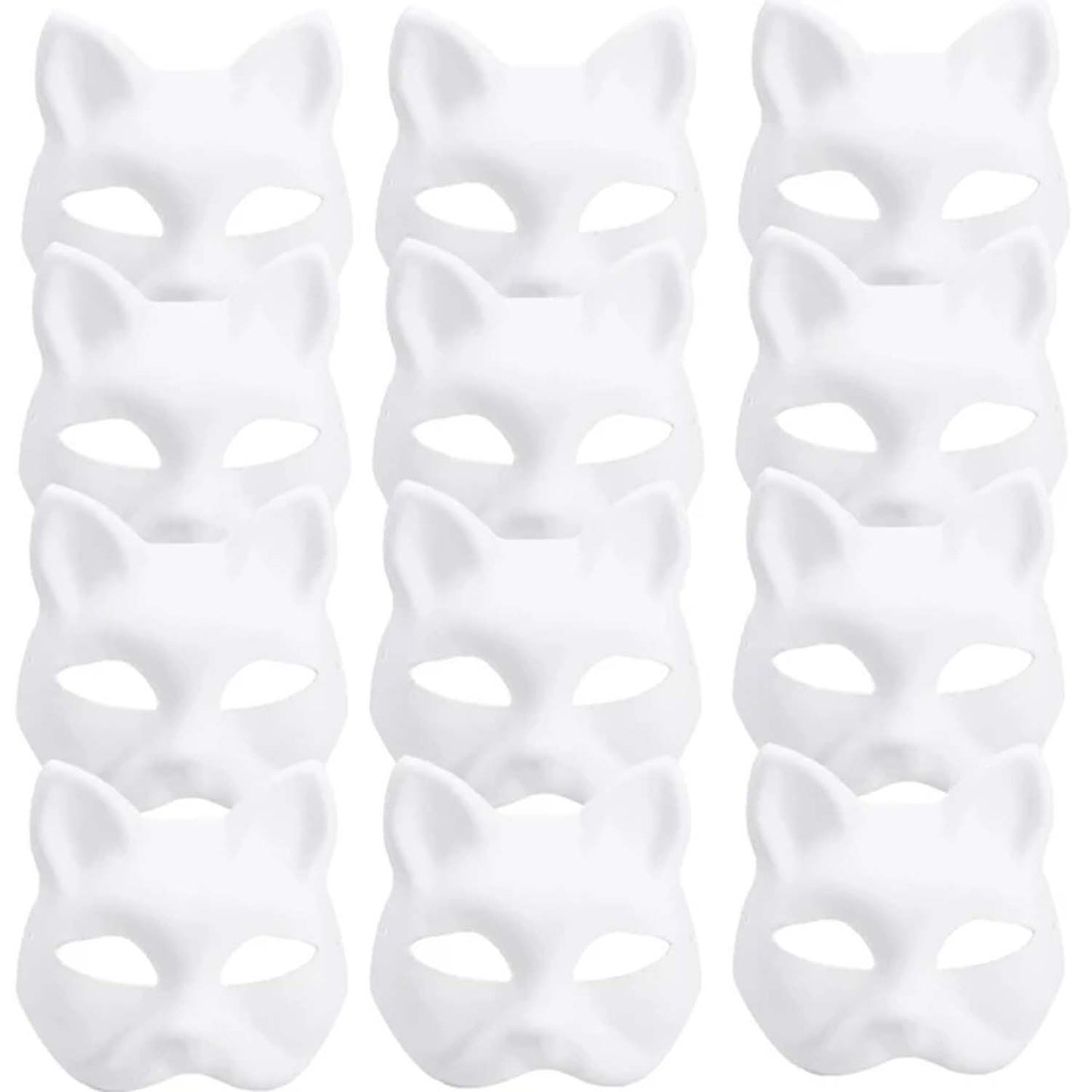5PCS Therian Masks White Cat Masks Blank DIY Halloween Mask Animal Half Facemasks Masquerade Cosplay Party