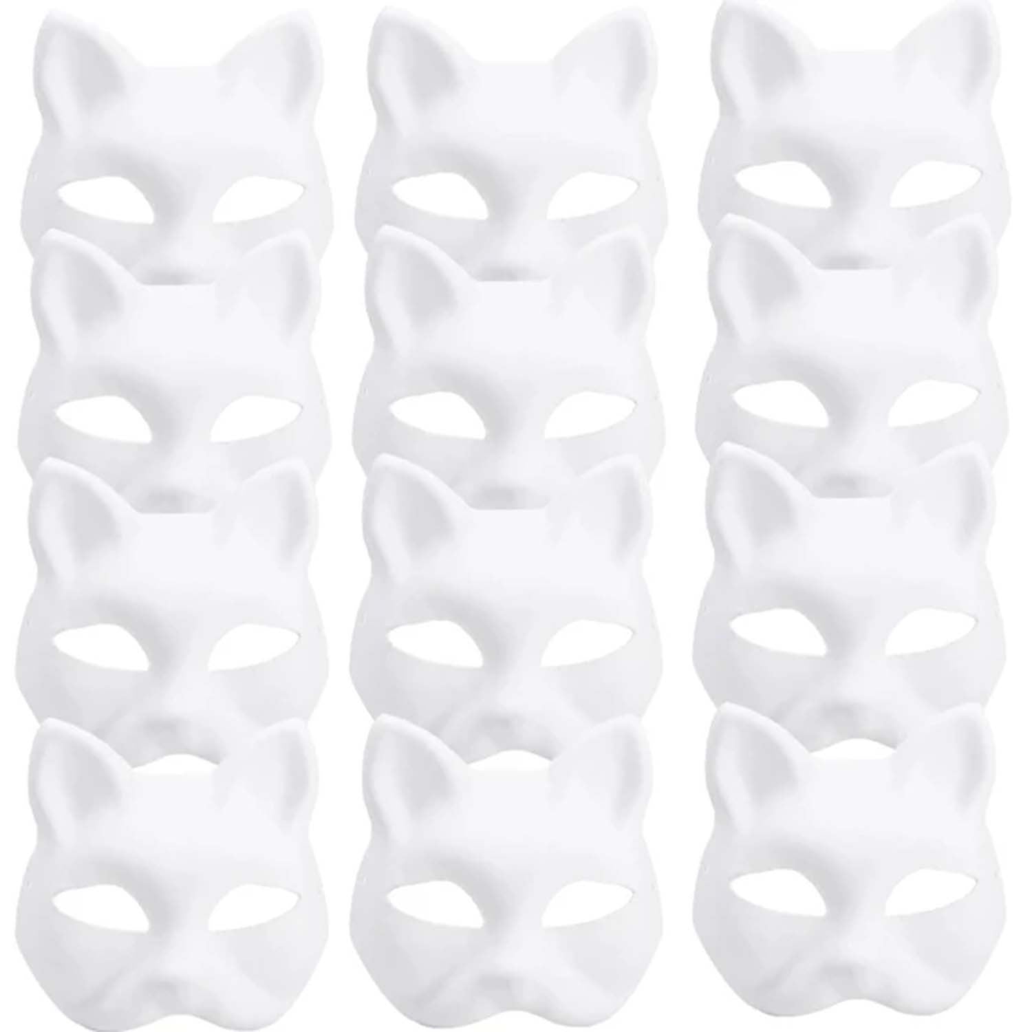 5PCS Therian Masks White Cat Masks Blank DIY Halloween Mask Animal Half Facemasks Masquerade Cosplay Party