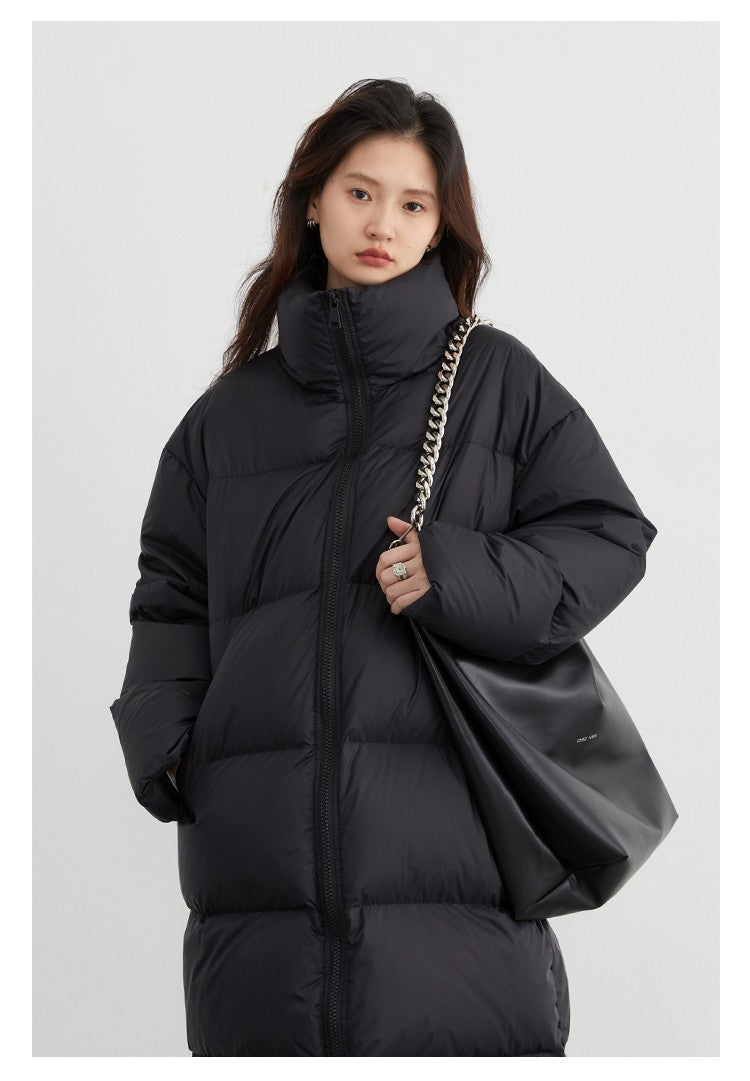 CHIC VEN Women Down Coats Loose Thick Stand-up Collar New Long Thick Down Jacket 80 White Duck Down Female Outerwear Winter 2024