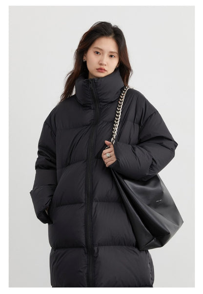 CHIC VEN Women Down Coats Loose Thick Stand-up Collar New Long Thick Down Jacket 80 White Duck Down Female Outerwear Winter 2024