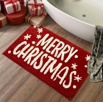 VIKAMA Red Christmas Living Room Decorative Carpet Anti-slip Fuzzy Bedside Rug for Bedroom Bathroom Floor Mat Home Decoration