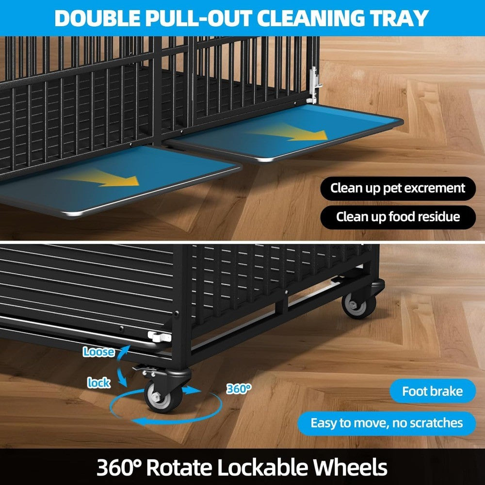 Caixa de Transporte para Cães para Raças Grandes/Gigantes Indestrutível, 162 cm, Reforçada, com Rodas Traváveis, Portas Duplas, Alta Ansiedade