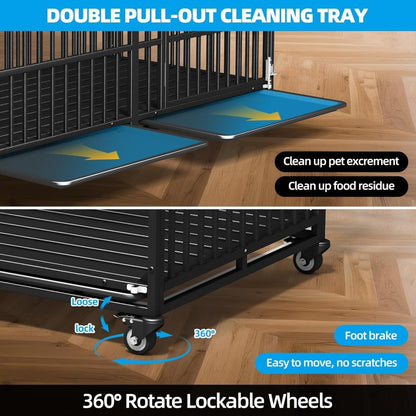 Caixa de Transporte para Cães para Raças Grandes/Gigantes Indestrutível, 162 cm, Reforçada, com Rodas Traváveis, Portas Duplas, Alta Ansiedade