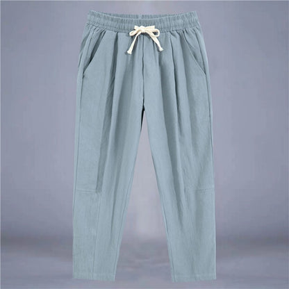Men's Trousers Cotton Linen Fashion Casual Pants Solid Color Breathable Loose Shorts Straight Drawstring Pants Streetwear Men