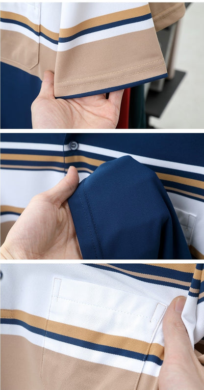 High quality brand men's short sleeved polo shirt summer fashion  striped design youth personalized top casual business T-shirt