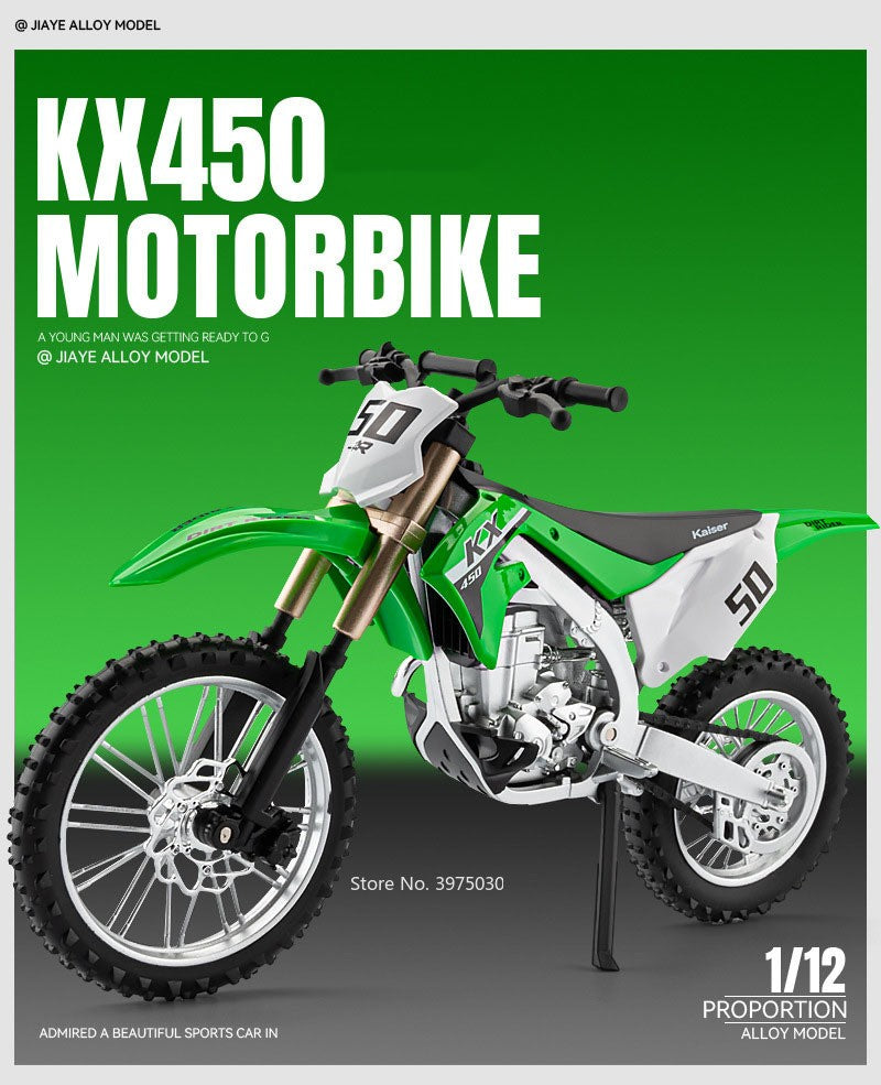 1:12 Kawasaki KX450 Motorcycle Car Toy Model Alloy Diecast Wheel Steering Miniature Mountain Off-road Motorcycles Boys Xmas Gift