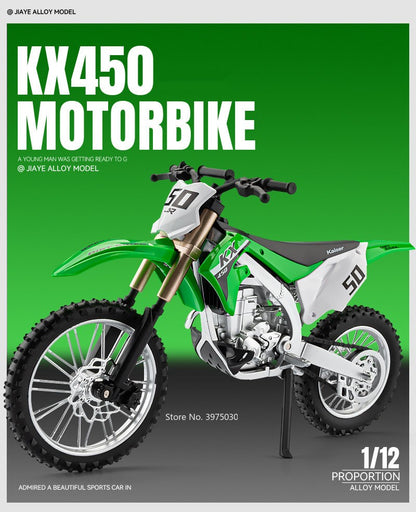 1:12 Kawasaki KX450 Motorcycle Car Toy Model Alloy Diecast Wheel Steering Miniature Mountain Off-road Motorcycles Boys Xmas Gift