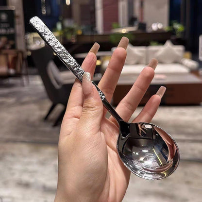 Glacier patterned stainless steel hammer patterned spoon, long handled household dining fork set dinner sets faqueiro