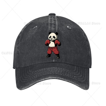 Boné de Beisebol de Algodão Lavado Vintage Boxing Panda Masculino Feminino Ajustável Desestruturado Boné Papai