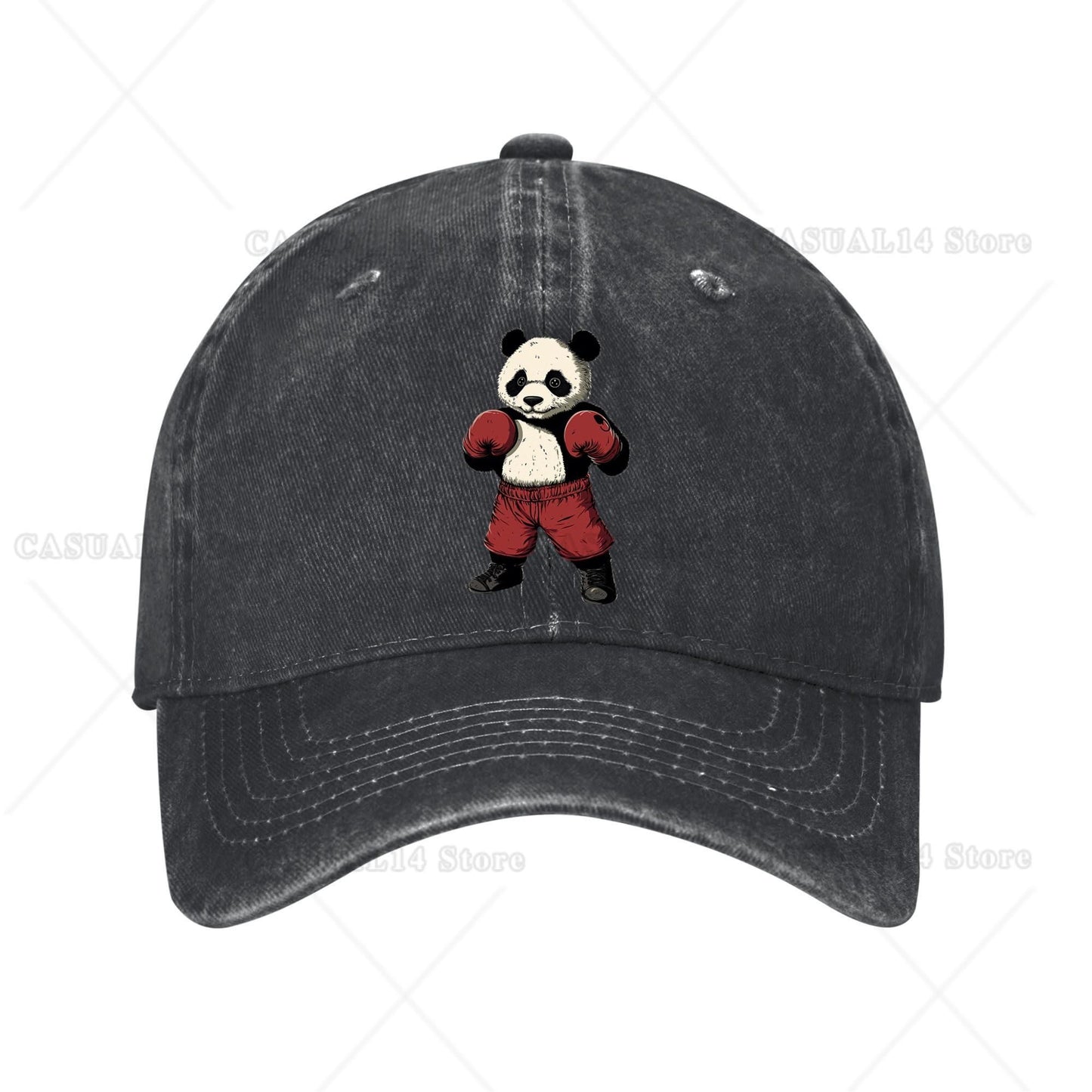 Boné de Beisebol de Algodão Lavado Vintage Boxing Panda Masculino Feminino Ajustável Desestruturado Boné Papai