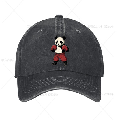 Boné de Beisebol de Algodão Lavado Vintage Boxing Panda Masculino Feminino Ajustável Desestruturado Boné Papai