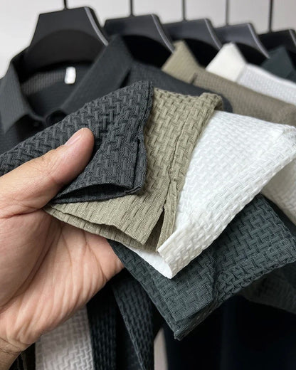 Summer New Men's Lop-up Hollow Short-sleeved Polo Tee Shirt Ice Silk Breathable Business Fashion T-Shirt Male Brand Clothes