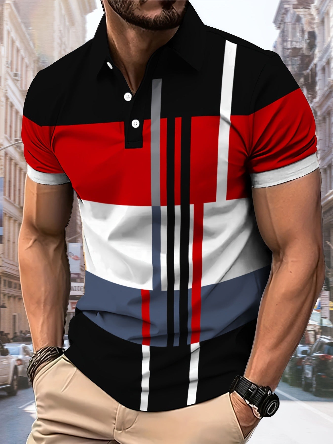 Men's Color Blocking Polo Shirt 3D Printed Outdoor Street Short Sleeve Printed Button Clothing Fashion Design Casual Breathable