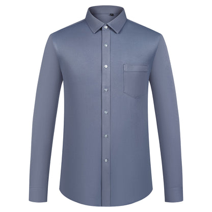 Men's Sleek Stretch Long Sleeve Button Up Shirts with Chest Pocket, Solid Color Formal Business Wrinkle Free Menswear Clothing