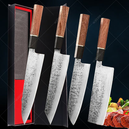 WXCOO Forged Hammer Pattern Japanese Santoku Knife Meat Cleaver Professional Chef Knife Kitchen Vegetable Fruit Slicing Knife