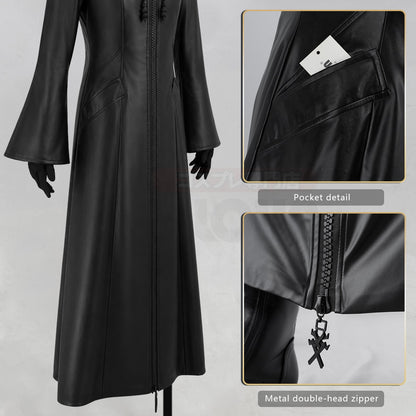 HOLOUN Organization XIII Cosplay Costume Game KH Convention Halloween Christmas Black Hooded Faux Leather Coat Necklace Gloves