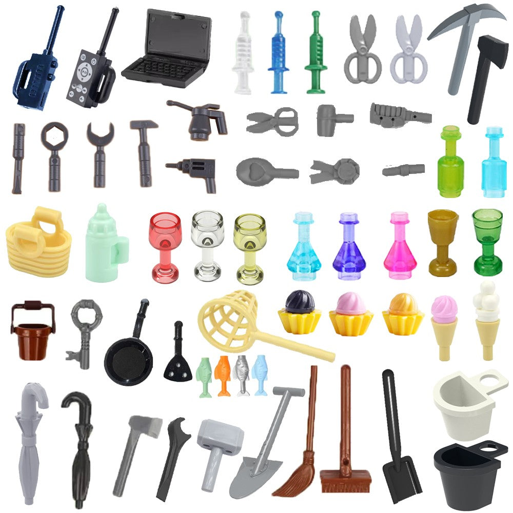 City Farmer Figuras MOC Blocos de Montar Seringa Vassoura Guarda-chuva Bacia Telefone Chave Inglesa Computador Garrafa de Vinho Copo Brinquedos DIY N029