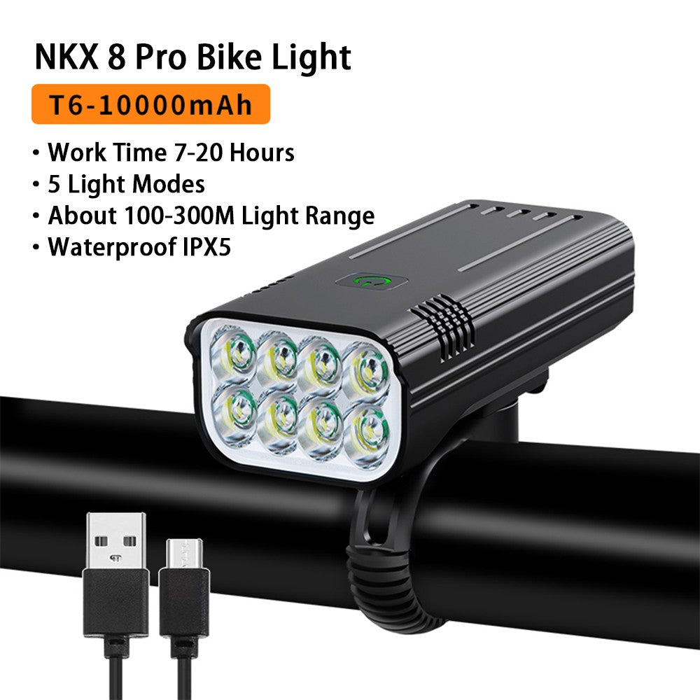 10000mAh 6-8 LED Bike Light USB Rechargeable 3600 Lumens Bike Headlight Super Bright Flashlight Front Lights and Back Rear light