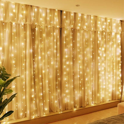 Solar Curtain Light Outdoor Waterproof Solar Fairy Garland String Lights for Garden Yard Pavilion Wedding Party Holiday Decor