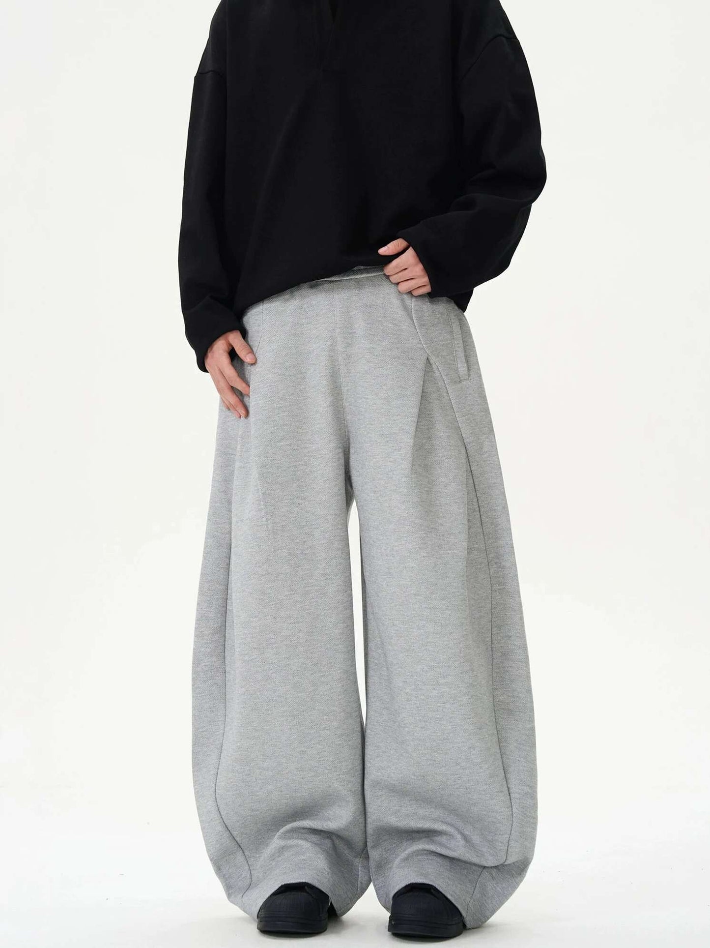 IEFB Pleated Design Men's Casual Pants Solid Color Elastic Waist Wide Leg Sweatpants Silhouette All-match Male Bottom New 9W1052