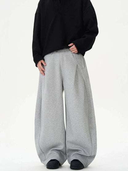 IEFB Pleated Design Men's Casual Pants Solid Color Elastic Waist Wide Leg Sweatpants Silhouette All-match Male Bottom New 9W1052