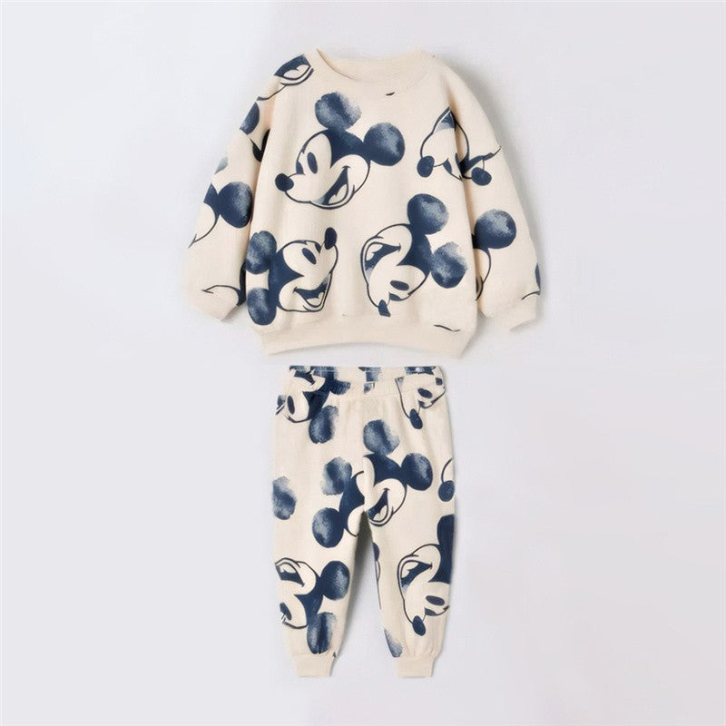 New Fashion Baby Clothes Sets Mickey Mouse Printed Long Sleeved Sweatshirt + Pant Toddler Boy Girl Outfits