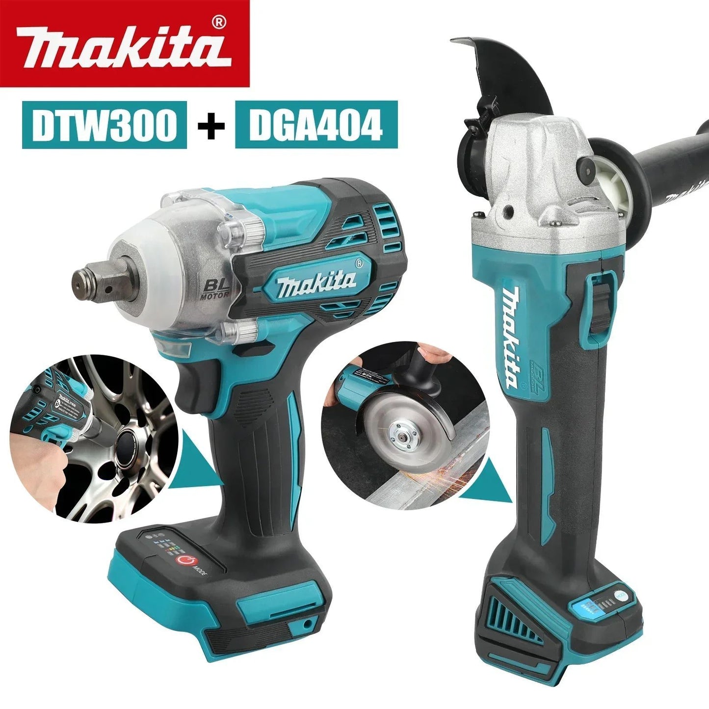 Makita DTW300 + DGA404 Combo: Chave de Impacto 18V (580Nm, 3800RPM), Esmerilhadeira Angular (680W, Disco 125mm) - Kit de Ferramentas Multiuso para Reparos